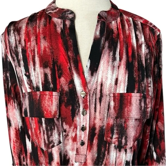 COCOMO 1X Red Black Plus Size  3/4 sleeve women's Pintuck … - Picture 2 of 12